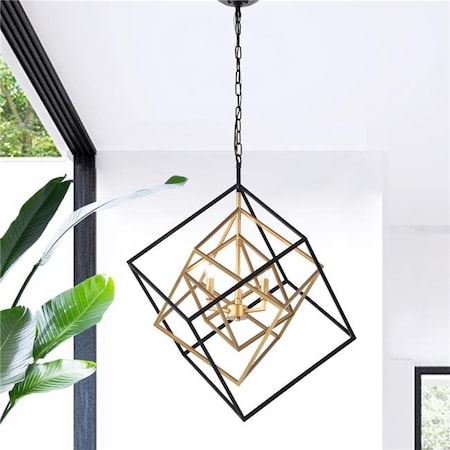 Warehouse Of Tiffany Warehouse of Tiffany HM092-3B 25.6 in. Triplix 3-Light Geometric Chandelier; Gold & Matte Black HM092/3B